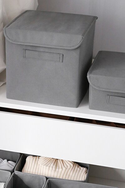 REKHOME Gray Covered Laundry Toy Organizer Folding Storage Box 28x28x28