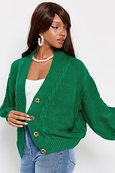 Hopoi Γυναικεία Πλεκτή Ζακέτα με Πράσινα Μαλλιά T3134