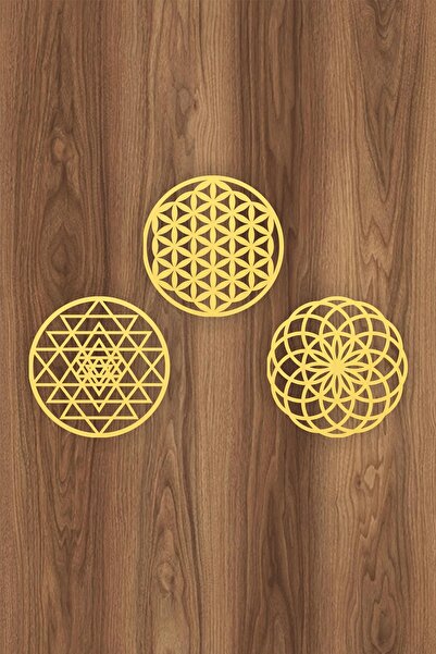 UNT Ξύλινο λουλούδι της ζωής Sri Yantra Torus Breath Τριπλό διακοσμητικό ζωγραφικό στολίδι τοίχου Δώρο για το σπίτι