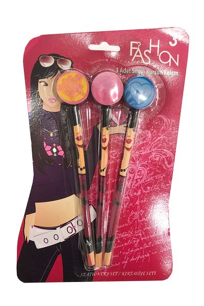 FLY COLOR 3-Piece Pencil Set with Patterned Eraser