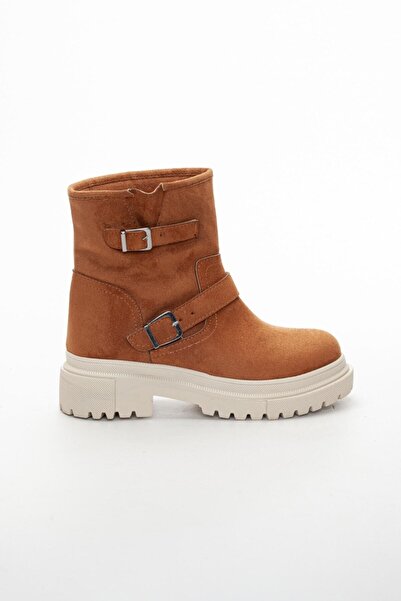 LULO Kadın Taba Süet 5cm Kalın Platform Tabanlı Tokalı Spor Şık Çekme Bot