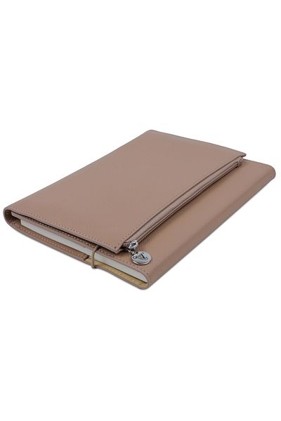Victoria's Journals Zipco Clutch Soft Protective Elastic Zippered Pocket Striped Block Notepad 14x20 Cm Beige