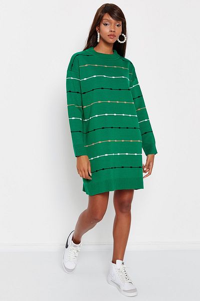 Hopoi Women's Green Striped Crew Neck Tunic T3140