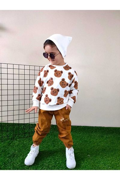 Pink Hippo Kids Анцуг от 3 части за момче с щампа на плюшено мече (включително шапка)