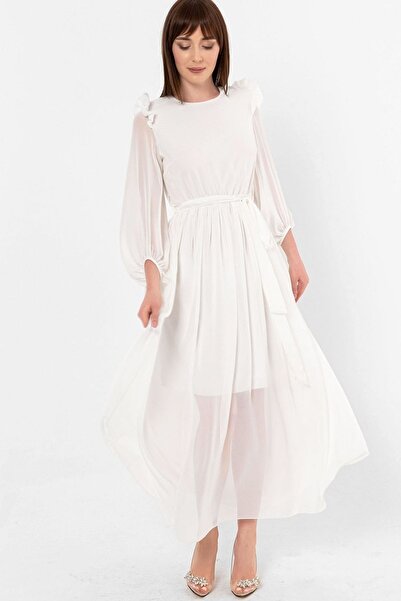Laranor Екру Принцеса Сукня з поясом на рукавах з шифону