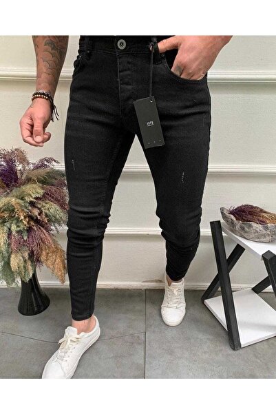Jeanblack Чорні чоловічі джинси Скінні Фит Джинс Лікра З вузькими носками