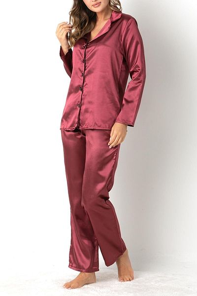 ZENCHES Set pijamale din satin cu maneca lunga.