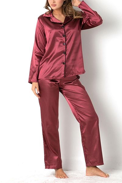 ZENCHES Set pijamale din satin cu maneca lunga.
