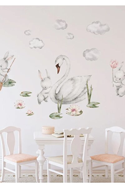 WALLHUMAN Autocolant de perete pentru camera copiilor Swan And Friends