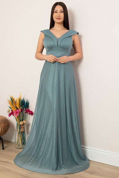 PULLIMM Glittery Tulle Long Evening Dress 13280