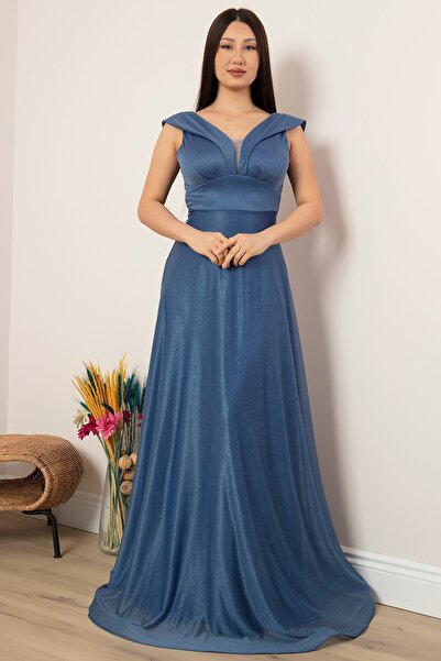 PULLIMM Simli Tül Uzun Abiye Elbise 13280