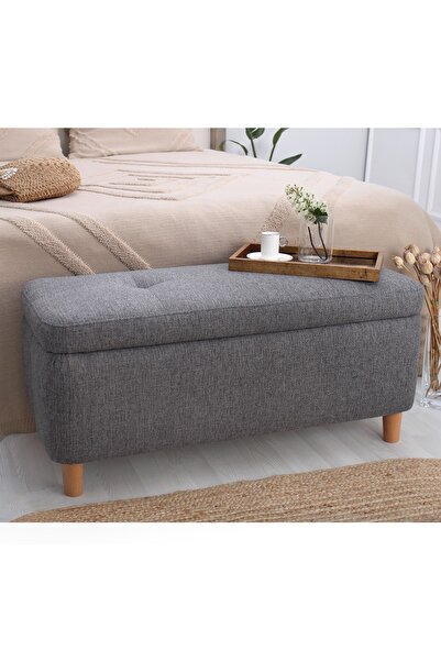 Lorencehome Rocio Sandıklı Bench Puf Koyu Gri
