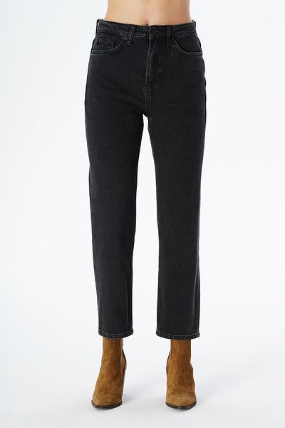CROSS JEANS Eliza Cropped Anthracite Straight Fit Zippered Jean Trousers C 4518-077