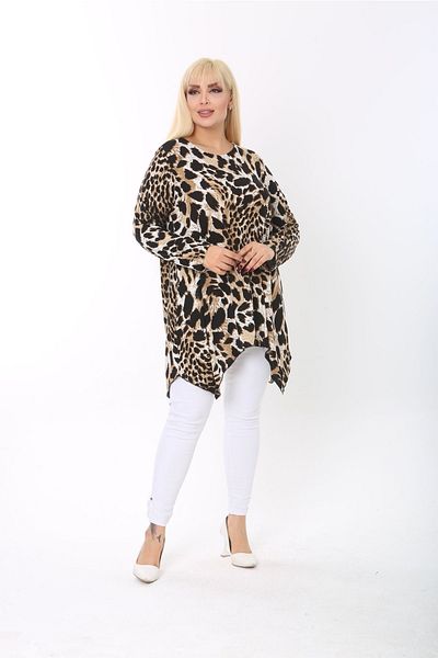 Mezura Plus Size Asymmetrical Cut Long Sleeve Viscose Combed Cotton Tunic (blouse)