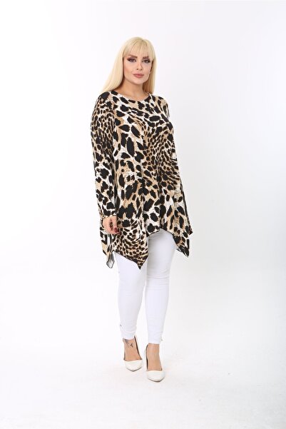 Mezura Plus Size Asymmetrical Cut Long Sleeve Viscose Combed Cotton Tunic (blouse)