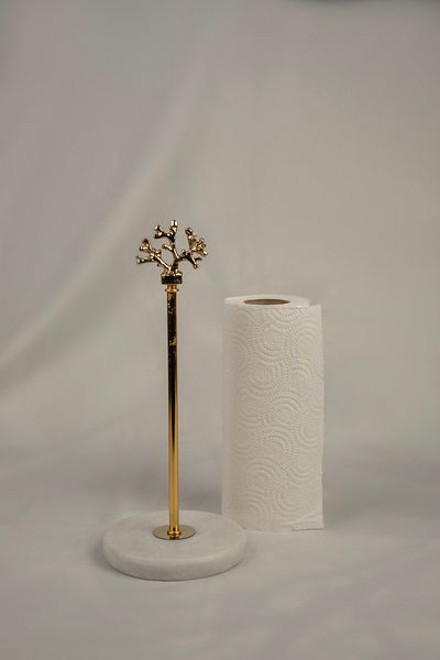 MERALP Napkin Holder Kitchen Roll Paper Towel Holder Gold Marble, Metal Profile Rod
