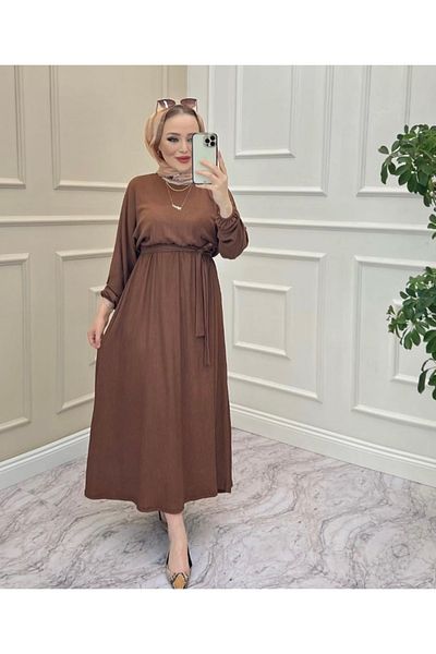 YILMAZBARMAZ Rochie de damă cu mânecă liliac cu elastic în talie