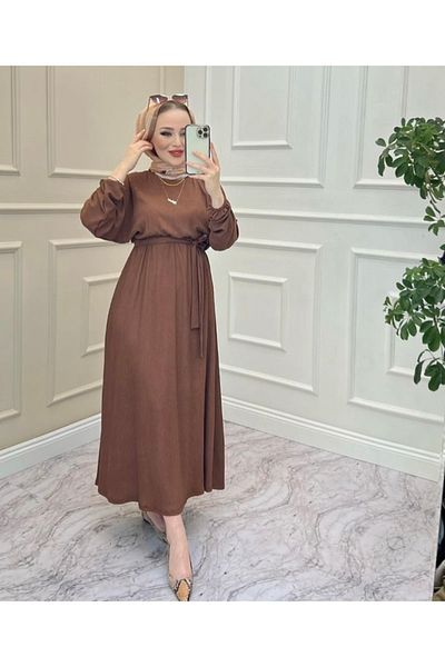 YILMAZBARMAZ Rochie de damă cu mânecă liliac cu elastic în talie