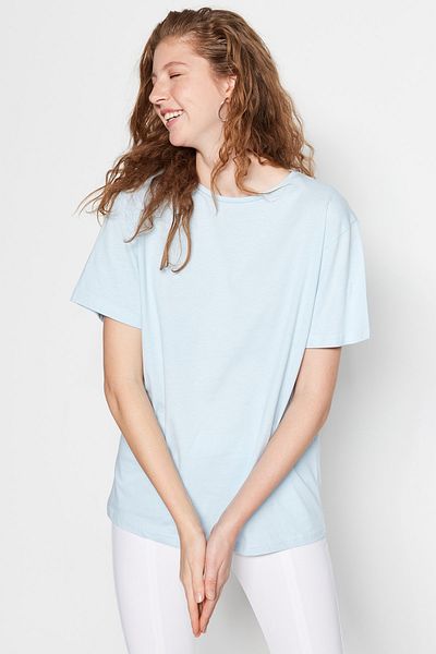 Trendyol Collection Világoskék nyakú, túlméretezett kötött póló - 100% pamut TWOSS20TS0134
