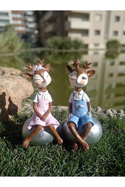 BilgeCe hoMe Kız Erkek Ceylan Heykeli İkili Polyester