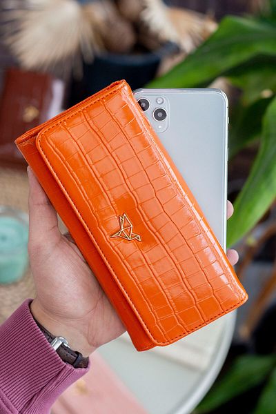 Garbalia Lady Technological Leather Crocodile Pattern Stylish Orange Women's Wallet with Ample Card Holder and Coin Compartment