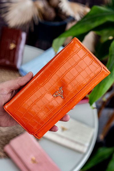 Garbalia Lady Technological Leather Crocodile Pattern Stylish Orange Women's Wallet with Ample Card Holder and Coin Compartment