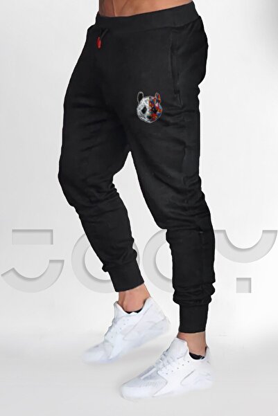 Jooy Company Panda nyomott fésült pamut melegítőnadrág, fekete és szürke 2db-os szett