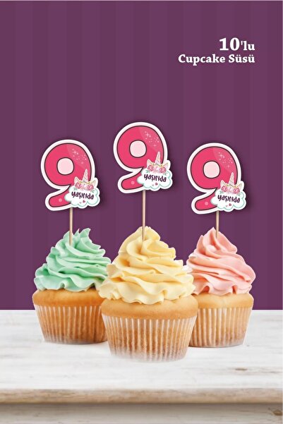 neşeli günlerim يونيكورن تحت عنوان * 9 (تسعة) سنوات كب كيك زخرفة '10'