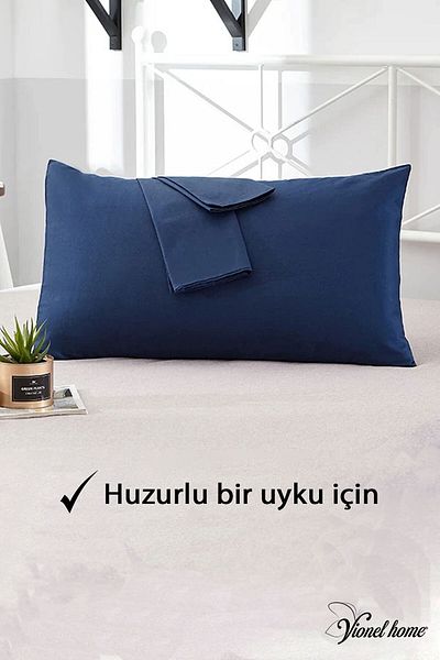 Vionel Home Памучна калъфка за възглавница от 2 части 50x70 см, обикновена среднощно синя