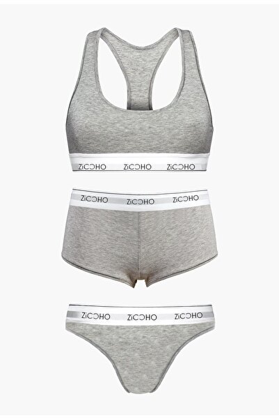 ZICCHO Bustieră-tanga-șort din bumbac și lycra Basic Gri Lenjerie de corp din...