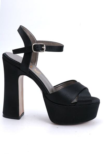 OZ AYAKKABI Siyah Saten Platform Topuklu Ayakkabı