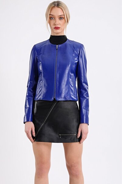 Leather Club Saks Mavi Deri Ceket