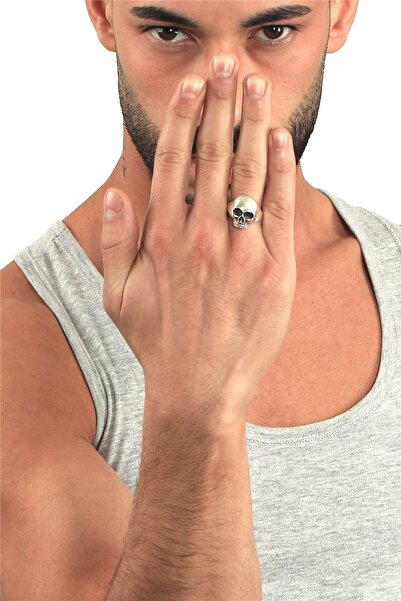 LABALABA Erkek Antik Gümüş Kaplama Ayarlanabilir Gotik Kurukafa Yüzük