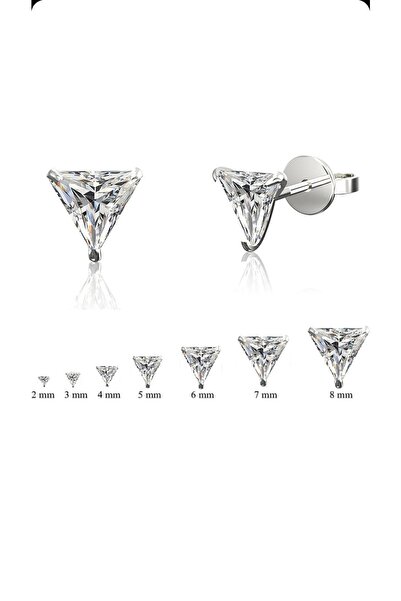 Begonia Accessories 925 Ayar Gümüş; Üçgen Zirkon Tek Taş Unısex 1 Çift Küpe