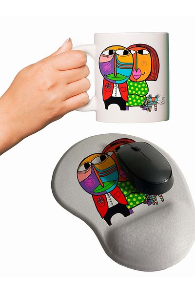 rakkun shop لوحة ماوس مطبوعة بمسند للمعصم بتصميم زوجين من بيكاسو + كوب كوب