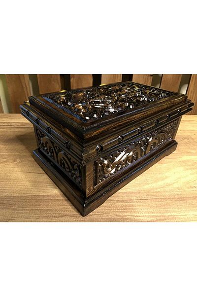 Techno Center Decorative Custom Made Lockable Walnut Carved Chest Jewelry & Jewelry Box