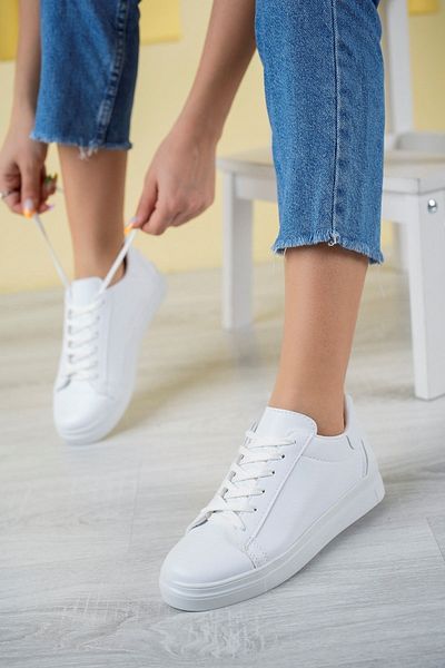 TRENDYBY Pantofi albi de mers pentru femei Pantofi comozi cu șireturi
