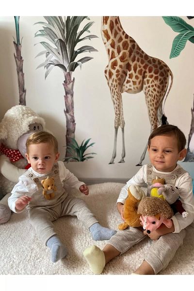 gogo bici Teddy Bear Buttoned Baby Kids Knitwear Salopet Stone Color