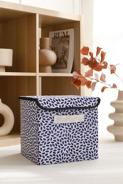 REKHOME Navy Blue Leaf Covered In-Cabinet Laundry Toy Organizer Folding Storage Box