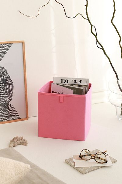 REKHOME Pink Cabinet Laundry Toy Organizer Folding Storage Box Organizer 28x28x28