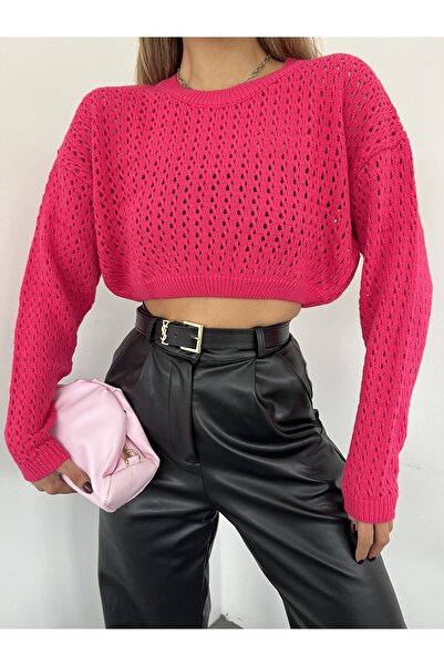 Jose Clothing Γυναικείο πλεκτό πουλόβερ με ανοιχτόχρωμο μακρυμάνικο φαρδύ Crop