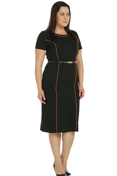 Nidya Moda Plus Size Black Dress with Piping-4084sms