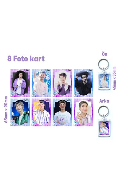 Güneş Kırtasiye Bts Namjoon 8 τεμαχίων φωτοκάρτα + σετ μπρελόκ