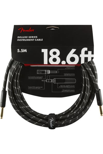FENDER كابل أدوات فاخر مستقيم/مستقيم 18.6 كابل تويد أسود 5,5 متر