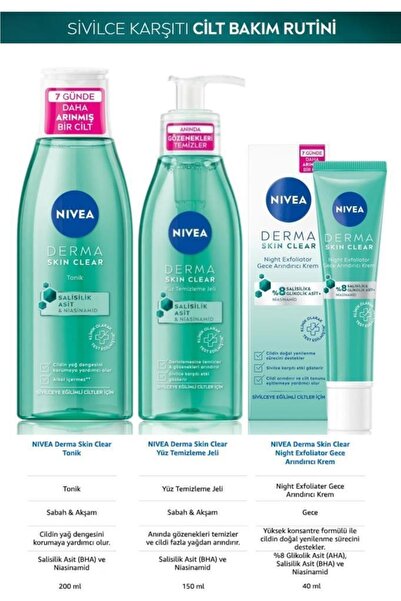 NIVEA Derma Skin Clear Night Exfoliator-sivilceli Ciltler Cilt Bakım Seti