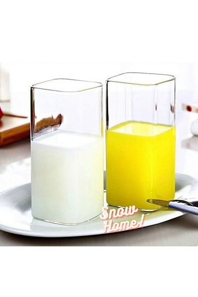 Snow Homs 6 Pieces Rectangular Heat Resistant Borosilicate Trend Soft Drink Glass 380 Ml Square Glass