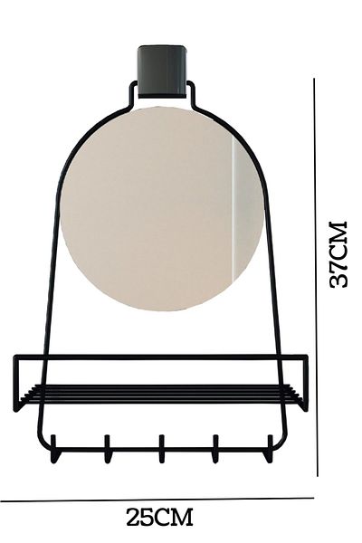 decorev Decorative Adhesive Mirrored Bathroom Hanger with Shower Cabin Shelf Black - No Screws! - No Holes! - Dc -5597