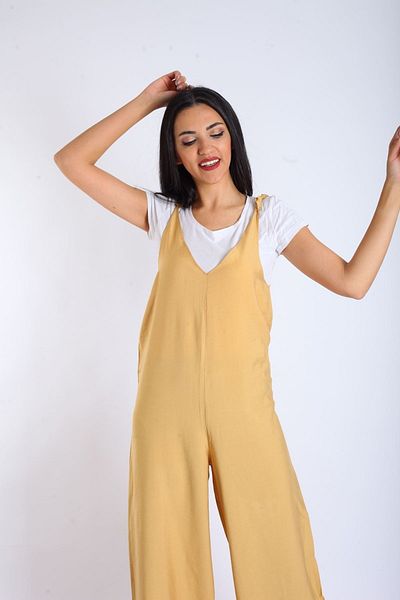 Blues Outlet Mustard Colored Women's Jumpsuit - Shoulder Detail