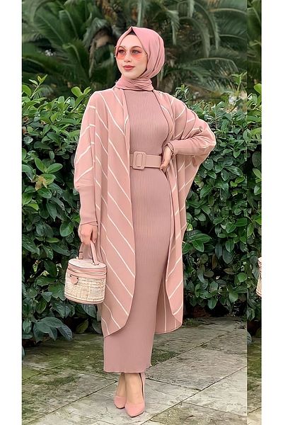 şems fashion Knitwear Fabric Cardigan And Dress Double Knitwear Suit Knitwear Dress Dress