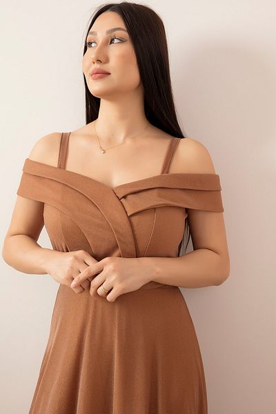 PULLIMM Rochie de seară lungă din tul cu sclipici cu bretele 13278